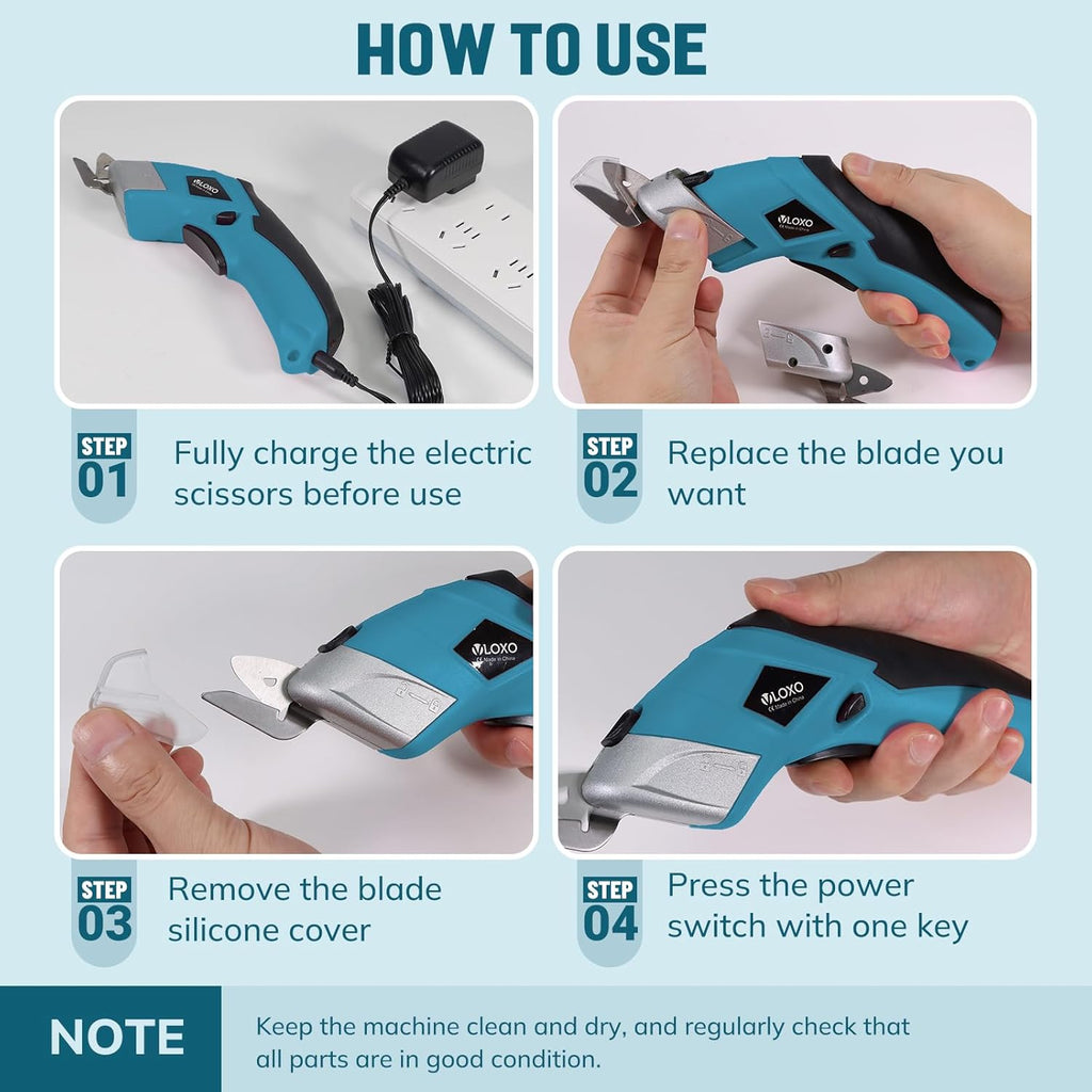 VLOXO Cordless Electric Scissors Super Scissors with 2 Types of Blades