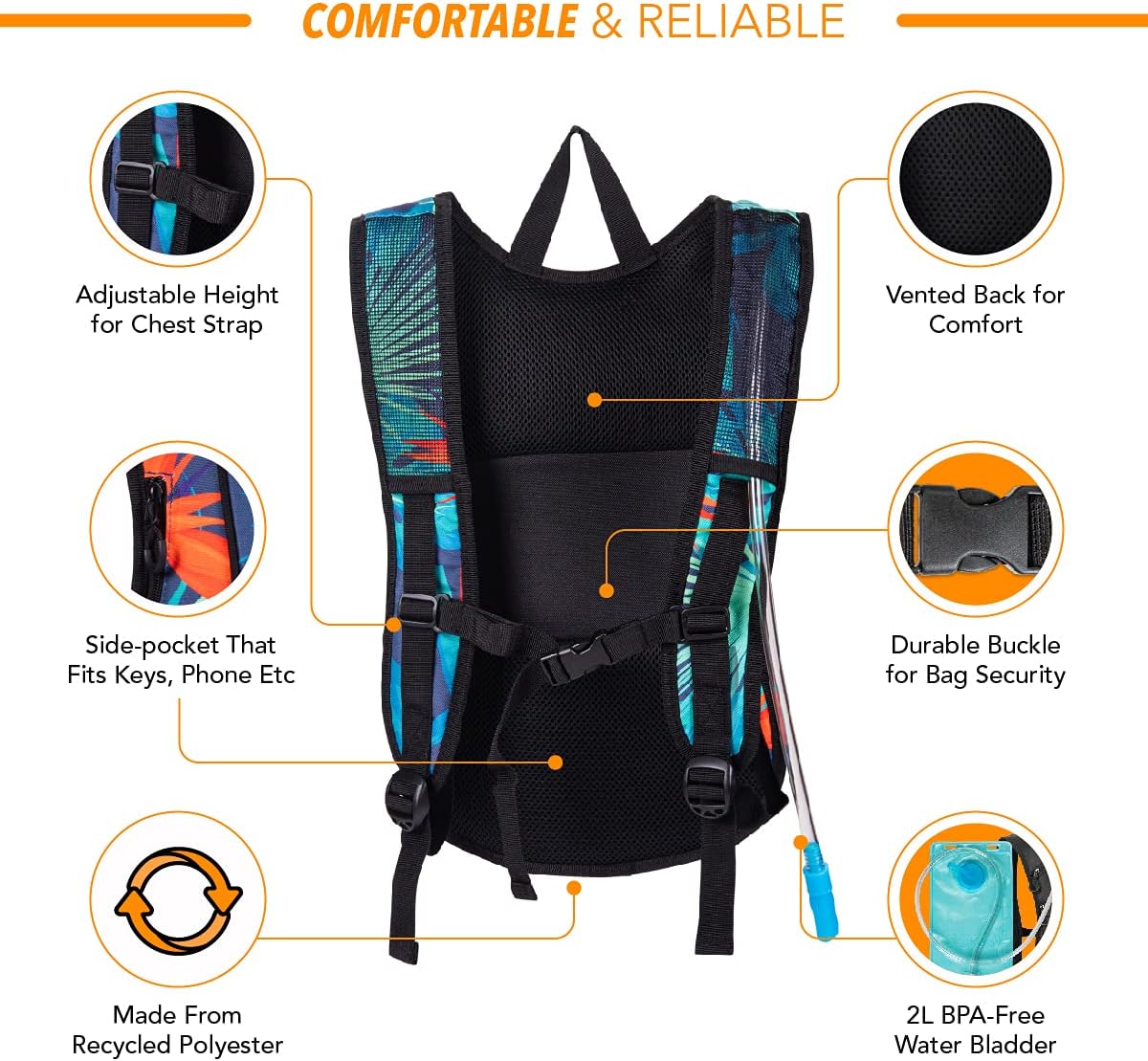 Vibe Festival Gear Rave Hydration Pack Backpack with 2L Water Bladder for Women Men – Festival Hydropack, Hydro Pack, Leak Proof, Lightweight – Teens, Party, Hiking, Running, Outdoor Sports