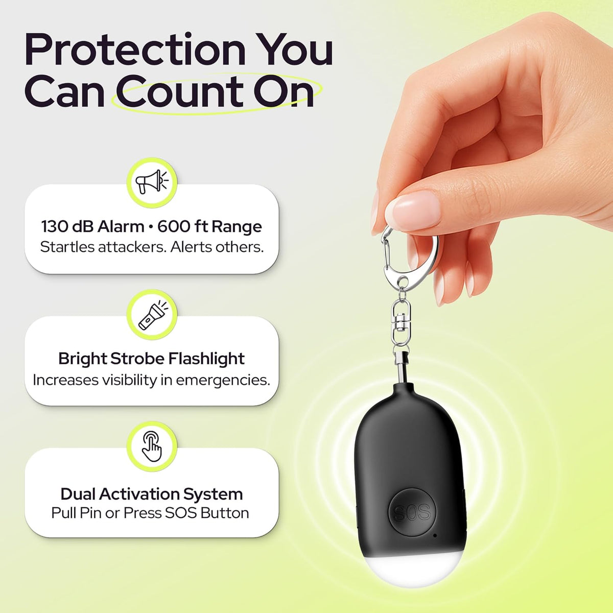 Weten Rechargeable Personal Alarm Keychain - 130dB Siren & LED Light - 2 Pack Personal Safety Alert for Women to Carry - Panic Button Alarm for Security - Rape Whistle for Self Defense (Black&White)