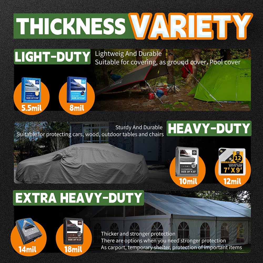 RAINDEWAY 10x14 Feet Tarps Heavy Duty Waterproof,10Mil Multipurpose Tarp