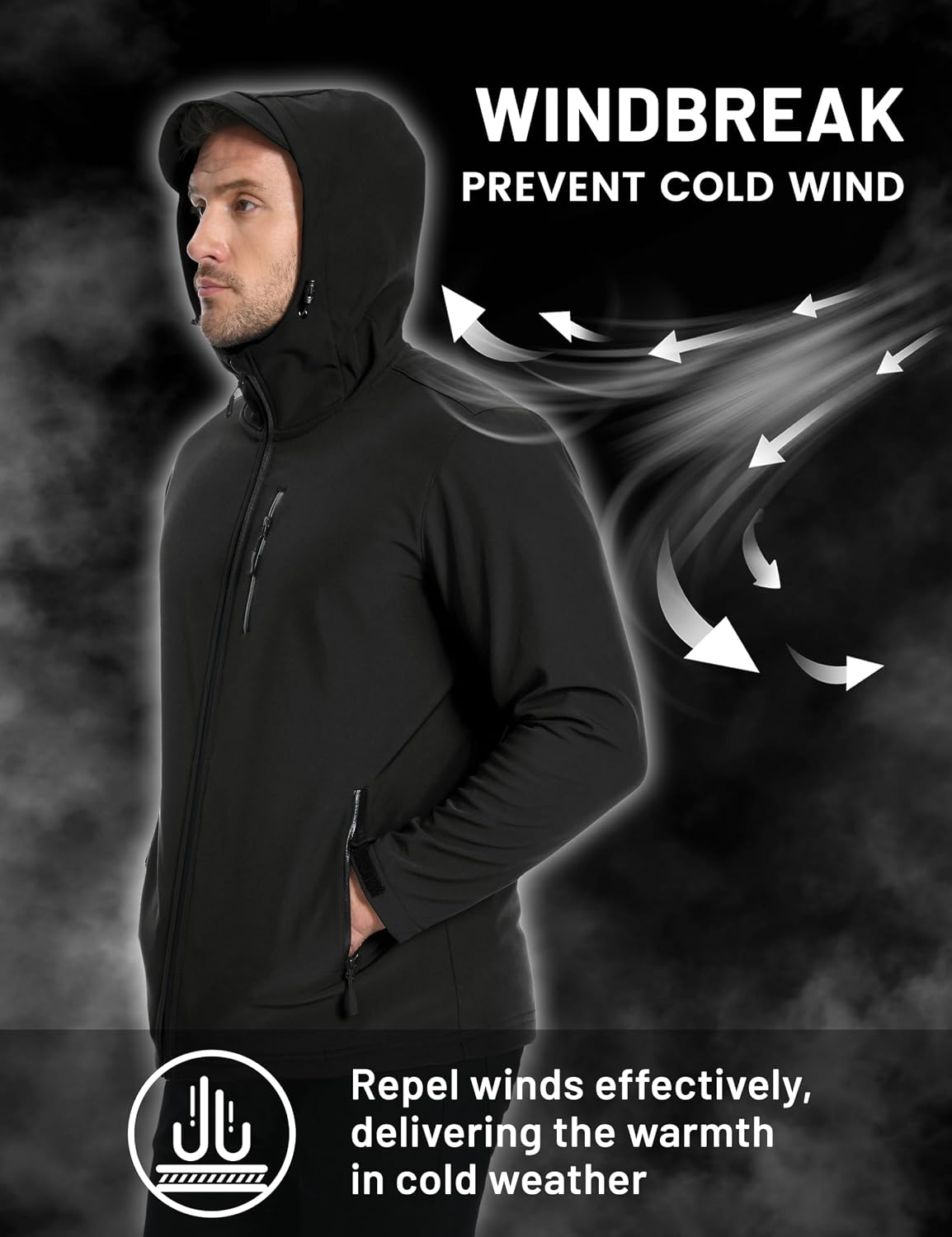 TACVASEN Mens Hooded Fleece Lined Waterproof Softshell Jacket Lightweight
