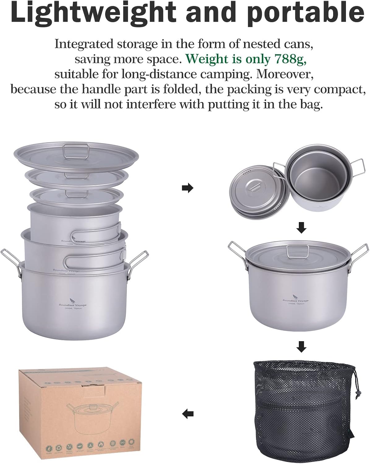 iBasingo 2.4L Titanium Pot with Lid Camping Cookware Ti2108C