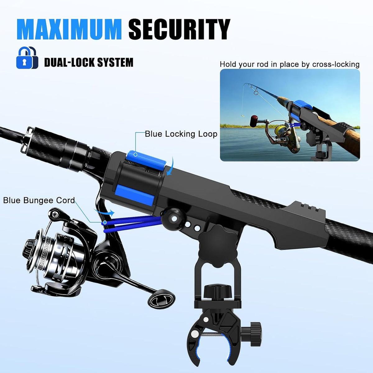 VEXPLO Clamp On Rod Holder for Fishing Boat, Round Rail Mount