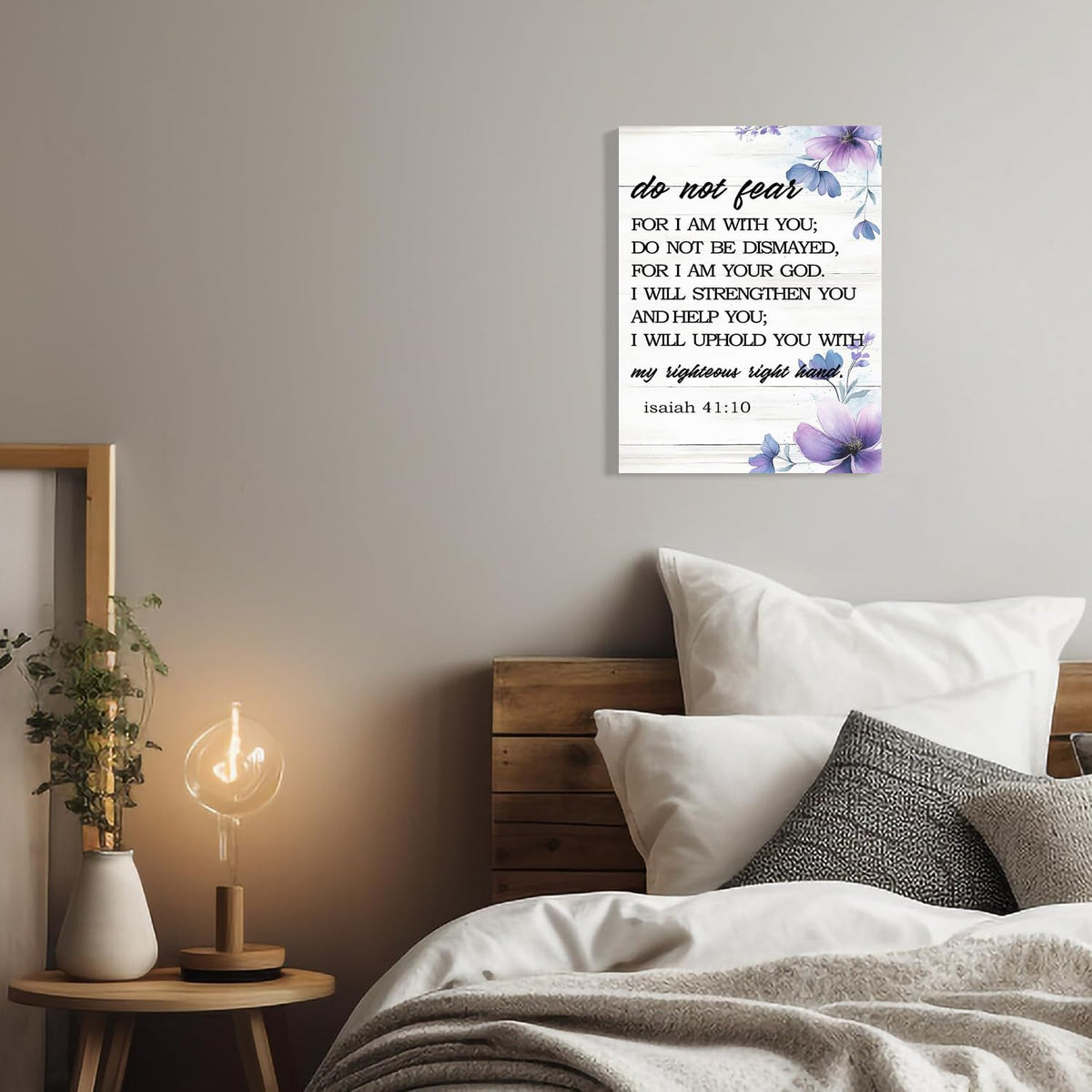Do Not Fear Isaiah 41:10 Scripture Canvas Painting Bible Verse Wall Art Decor Prints for Home Dining Room Living Room Christian Gifts Framed 8 * 12 Inch