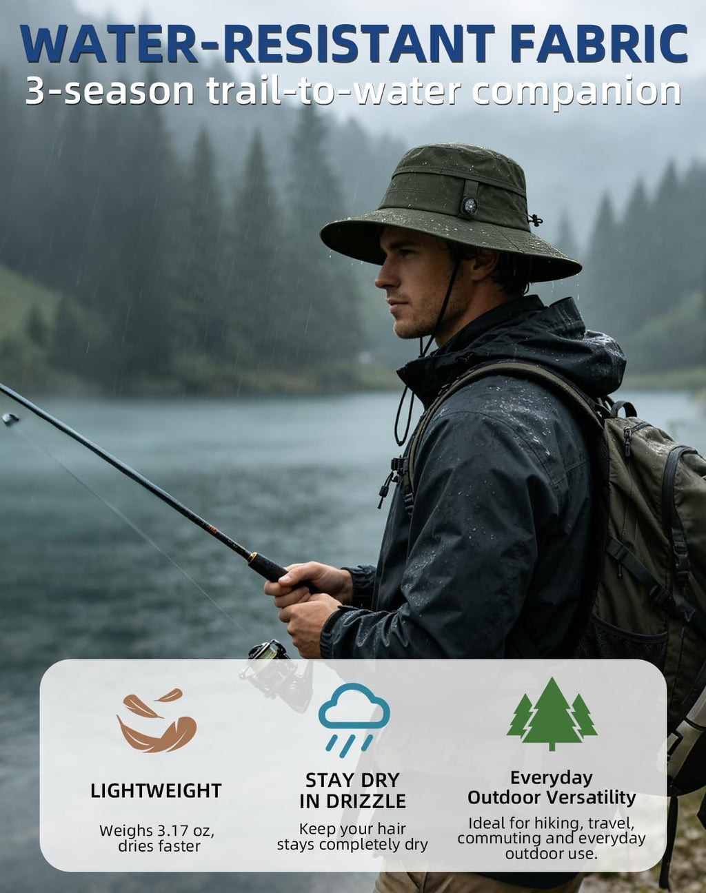 ZOORON Sun Hat for Men Women Detachable Compass, Boonie Hats UPF 50+ Fishing Hat, Lightweight Foldable Bucket Hats