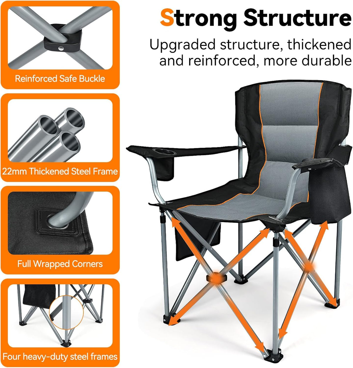 Camping Chairs, 2 Pack Oversized Heavy Duty Fully Padded Folding Chairs
