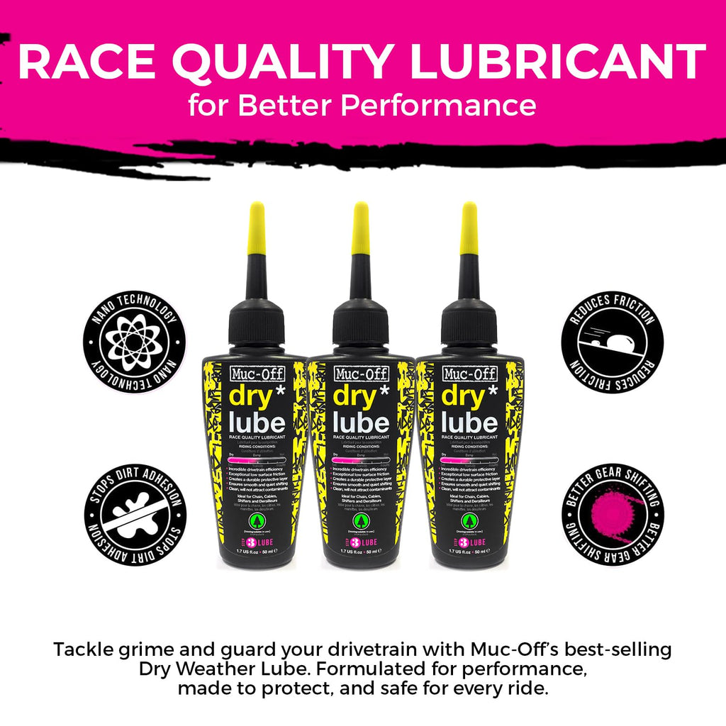 Muc-Off Bio Dry Bike Chain Lube 50ml (Pack of 3) Wax-Based Formula for Smooth Gear Shifts | Creates Protective Layer and Reduces Friction | Pipette System for Easy Application