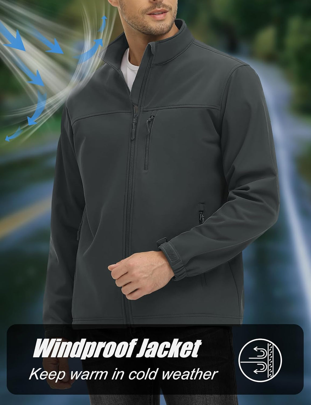 MAGCOMSEN Mens Lightweight Softshell Jacket Fleece Tactical Waterproof Coat