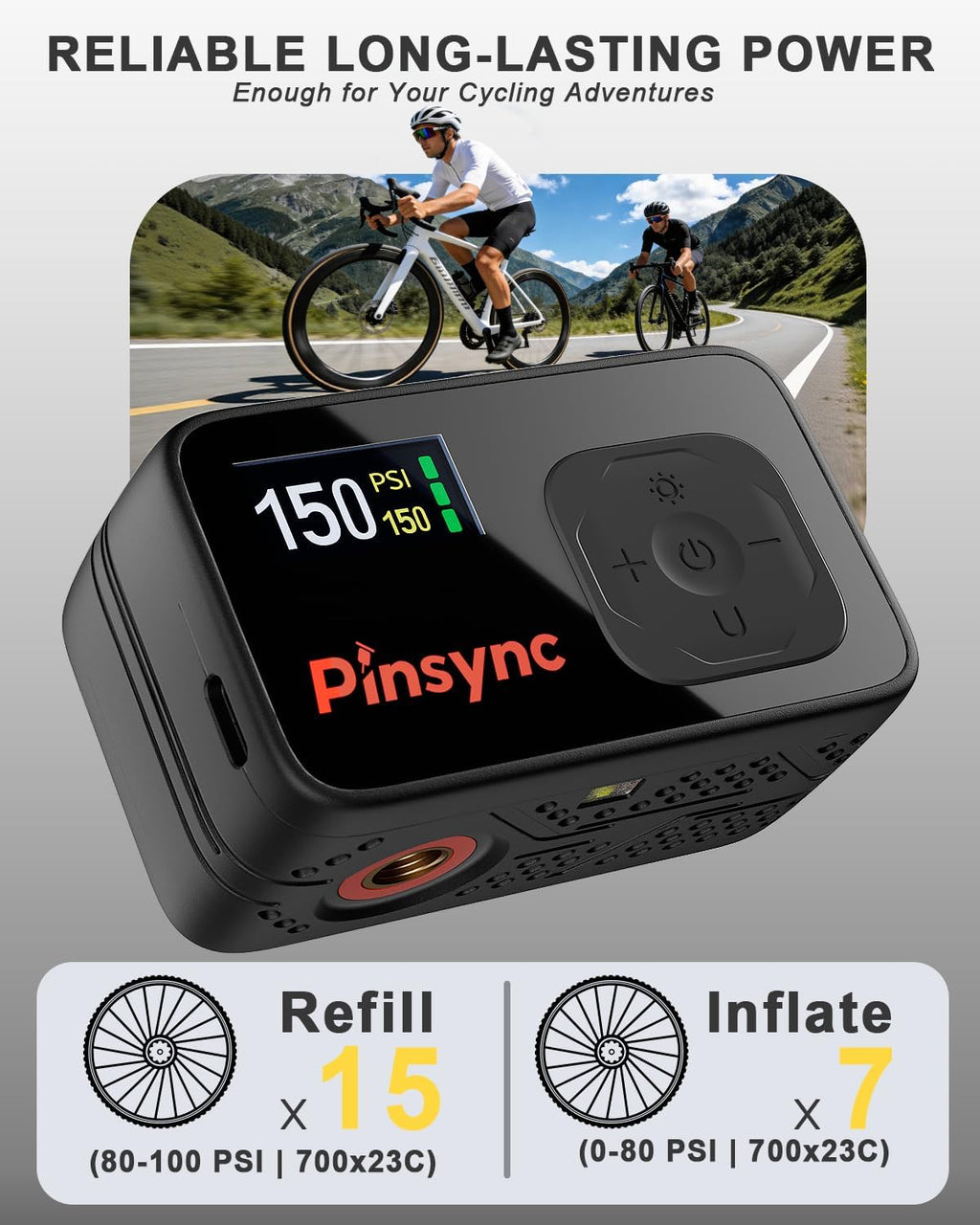 Mini Electric Bike Pump, 150PSI 17S Inflate, Auto Stop