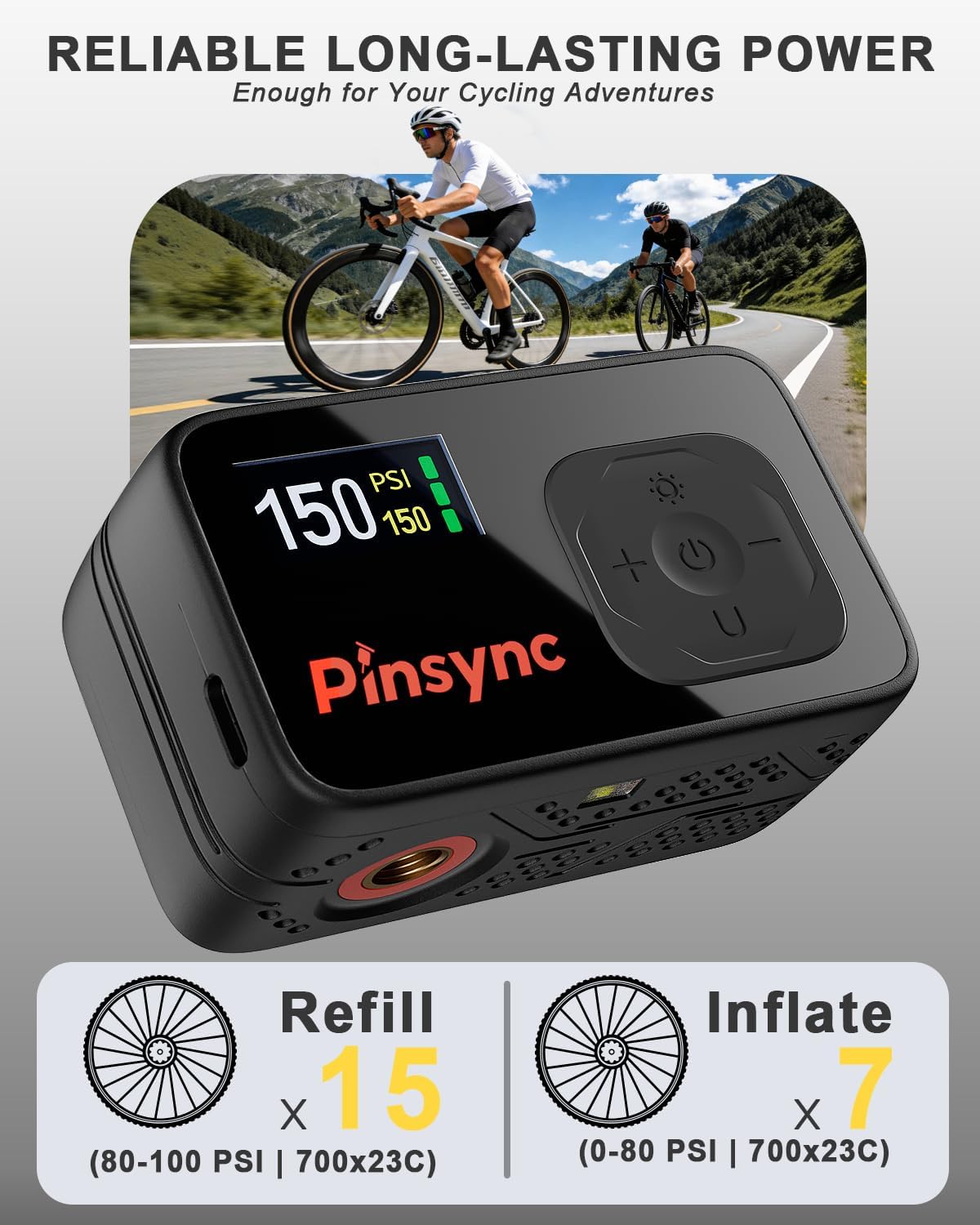 Mini Electric Bike Pump, 150PSI 17S Inflate, Auto Stop