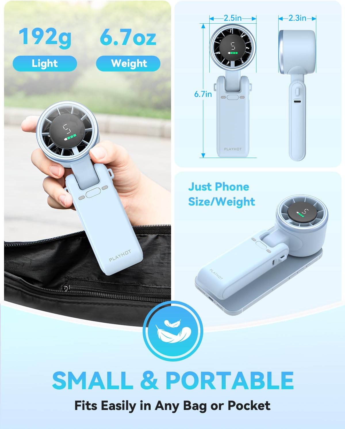 PlayHot Portable Handheld Turbo Fan, Travel Essentials, Gifts for Women/Men