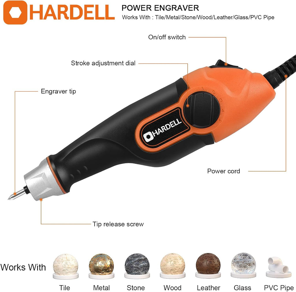 HARDELL 24W Engraving Pen, 5-Speed, Tungsten Carbide Bits, Soft Handle