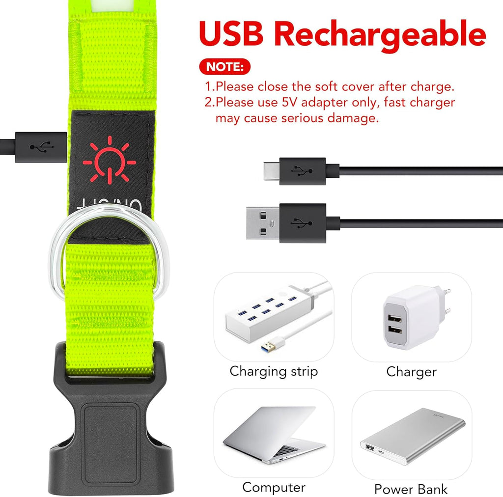 Vizpet LED Dog Collar, Light Up Dog Collar Adjustable USB Rechargeable Super Bright Safety Light Glowing Collars for Dogs(X-Large,Green)