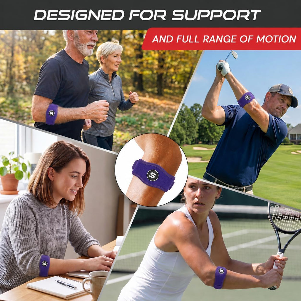 Sleeve Stars Tennis Elbow Brace for Men & Women, Elbow Brace for Tendonitis, Tennis Elbow Strap, Golfers Elbow Brace, Elbow Support Wrap for Tennis Elbow Relief, Fits 9"-23" (Single/Dark Purple)