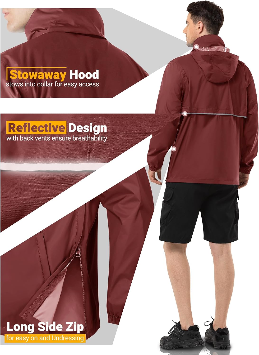 Outdoor Ventures Men's Rain Jacket Waterproof Lightweight Packable Pullover