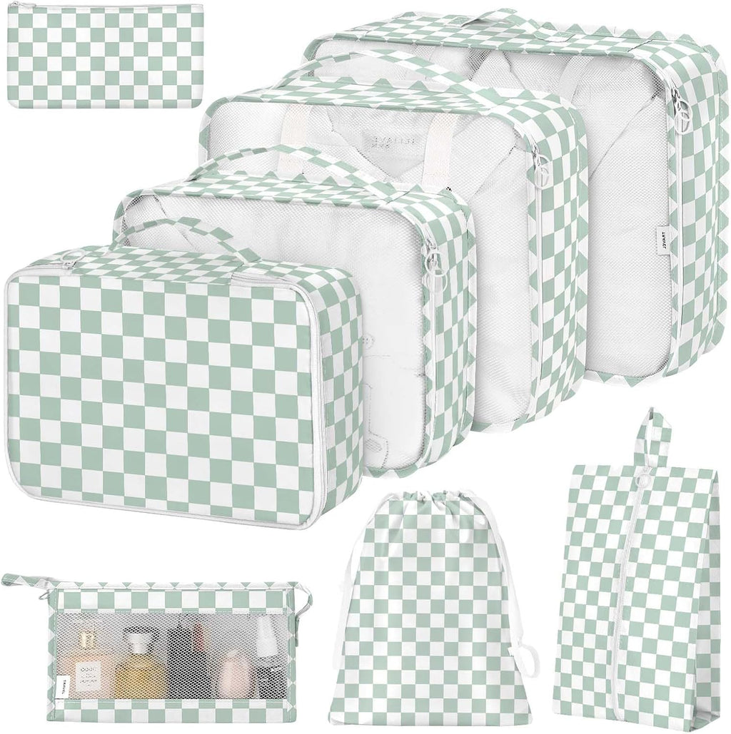 8 Set Packing Cubes for Suitcases,Packing Cube with Shoe, Cosmetics, Clothing, and Accessories Bags Packing Cubes for Travel Luggage Organizer Women Men(Blue Flowers)