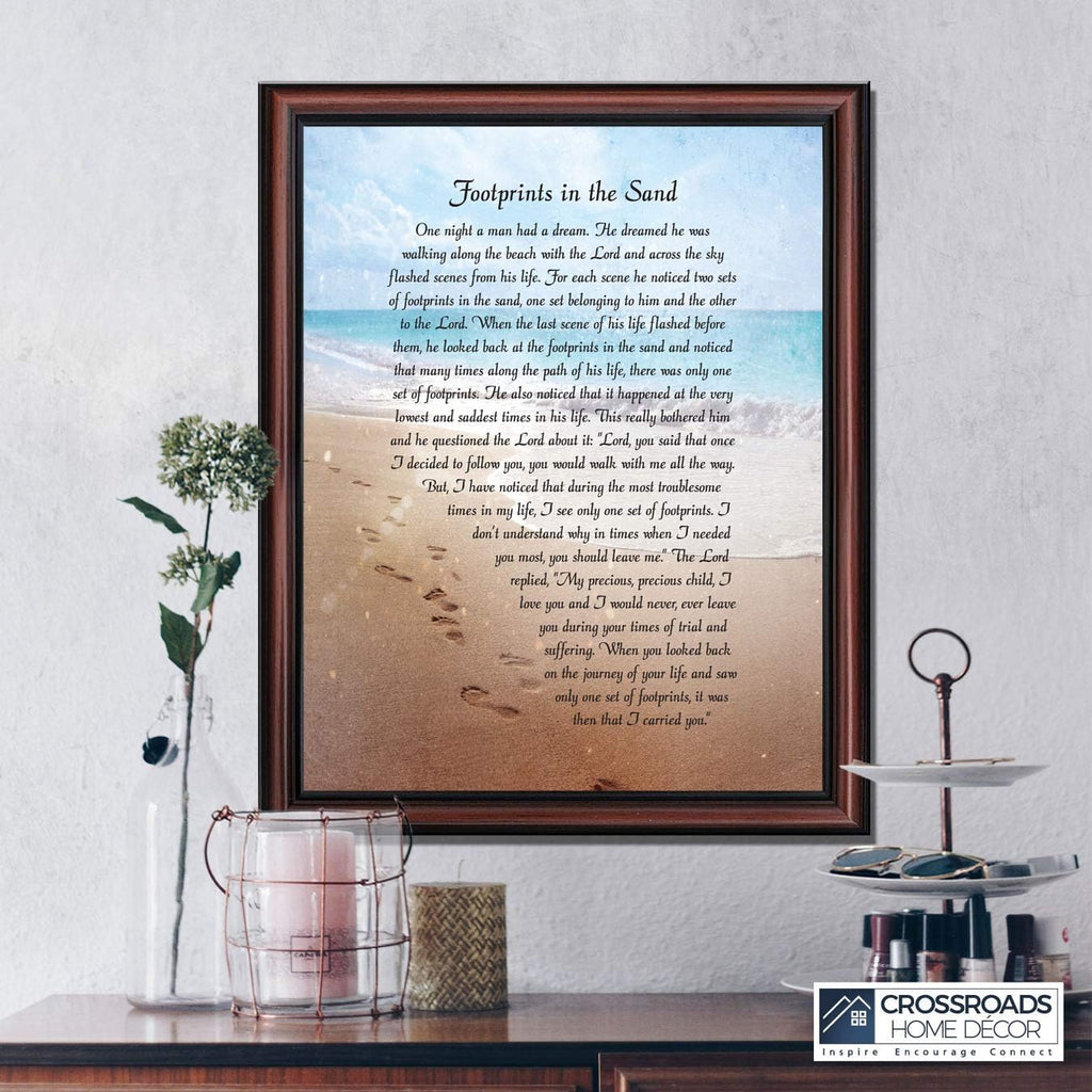 Footprints in the Sand Inspirational Wall Art, Beach Decor, Christian Gifts for Women and Men, Christian Wall Decor, Get Well Soon, Encouraging Scripture Wall Art, Framed Sympathy Gift 2102 W