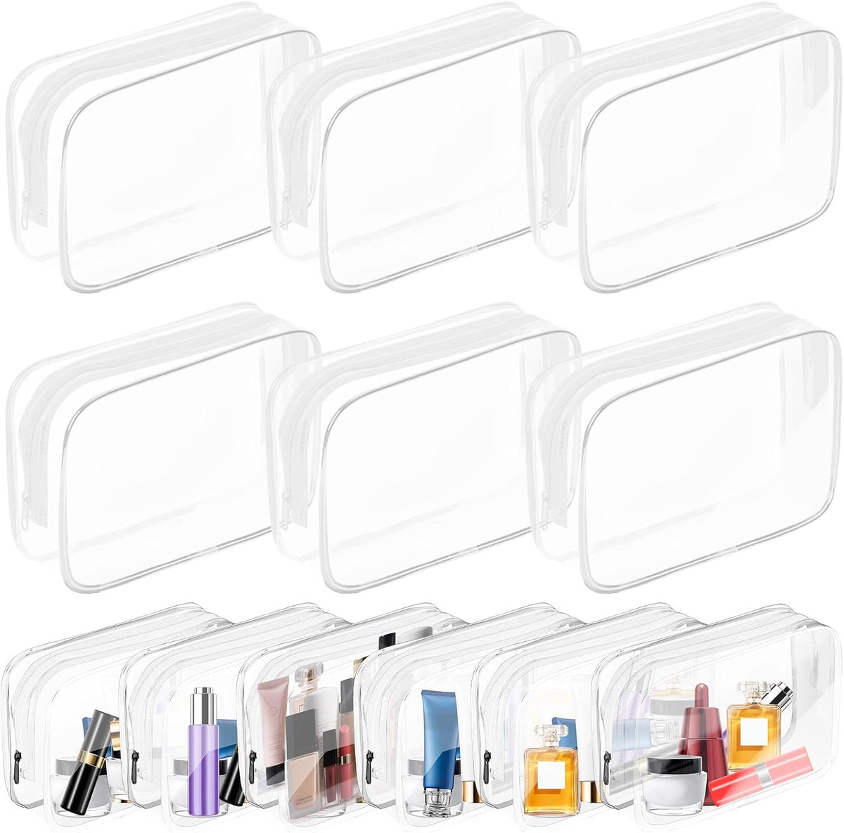 AURUZA Clear Makeup Bag,Portable Travel Toiletry Bags with Zipper, TSA Approved Clear Organizer Bags, PVC Cosmetic Pouch for Airport Airline Compliant