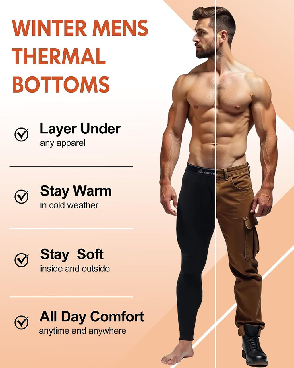 Men's Thermal Pants Long Johns Bottom Athletic Base Layer