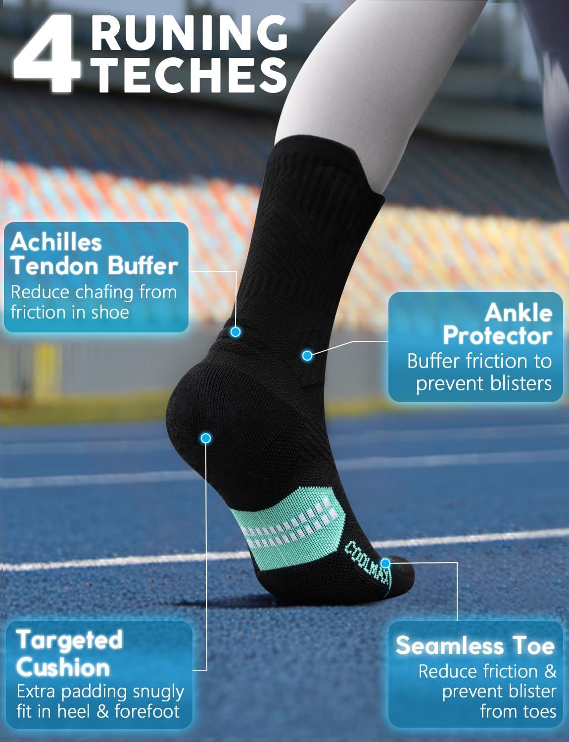 Juclise Womens Coolmax Bamboo Viscose Compression Crew Running Socks