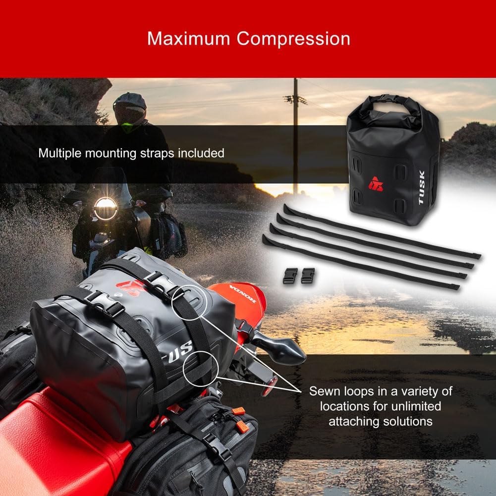 TUSK Dry Duffel Bag X-Small (10 Liters) - Waterproof Top Load Travel and Riding Gear Storage