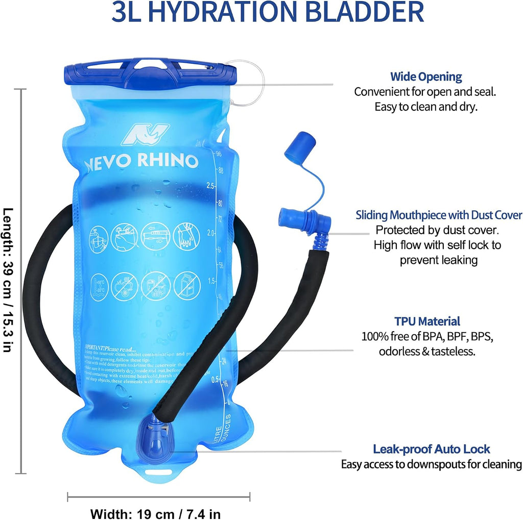 N NEVO RHINO Hydration Bladder 1.5L - 2L- 3L Leak Proof Water Reservoir