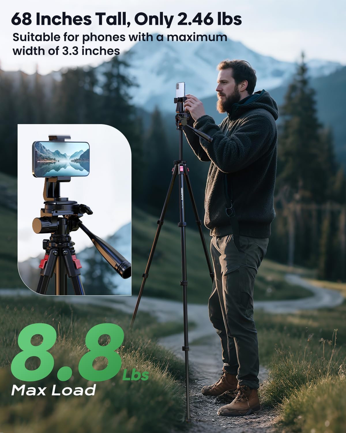 CAMBOFOTO 68 Inch Video Tripod with Pan Handle for Camera Phone Camcorder