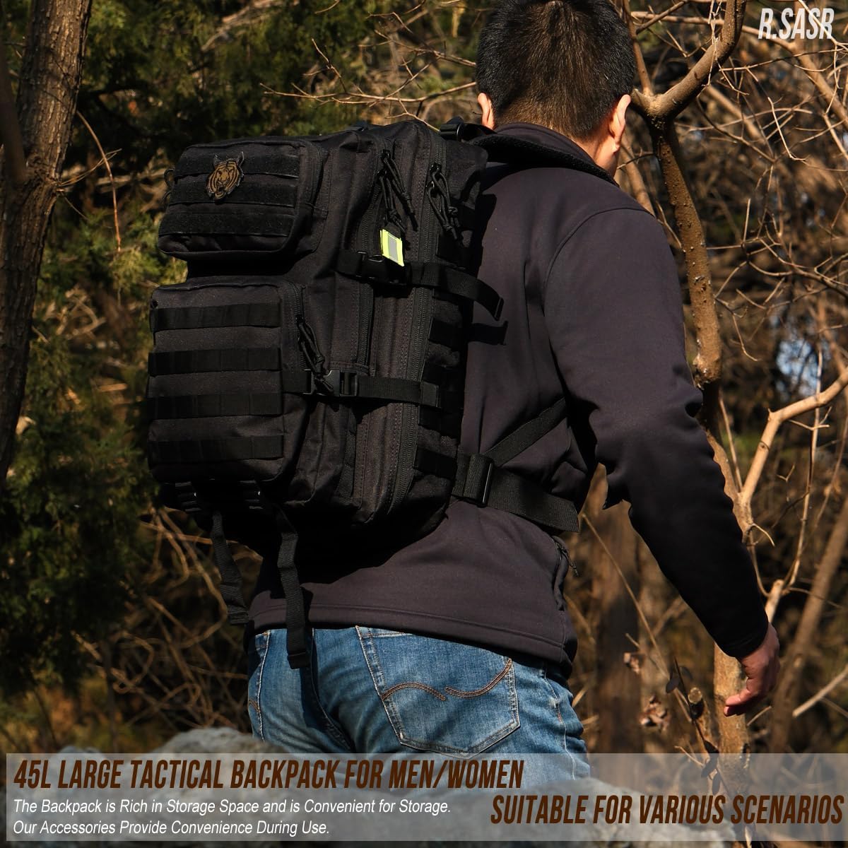 45L Tactical Backpack for Men Women, Military Assault Pack with MOLLE, Large 3 Day Bug Out Bag for Hiking Camping