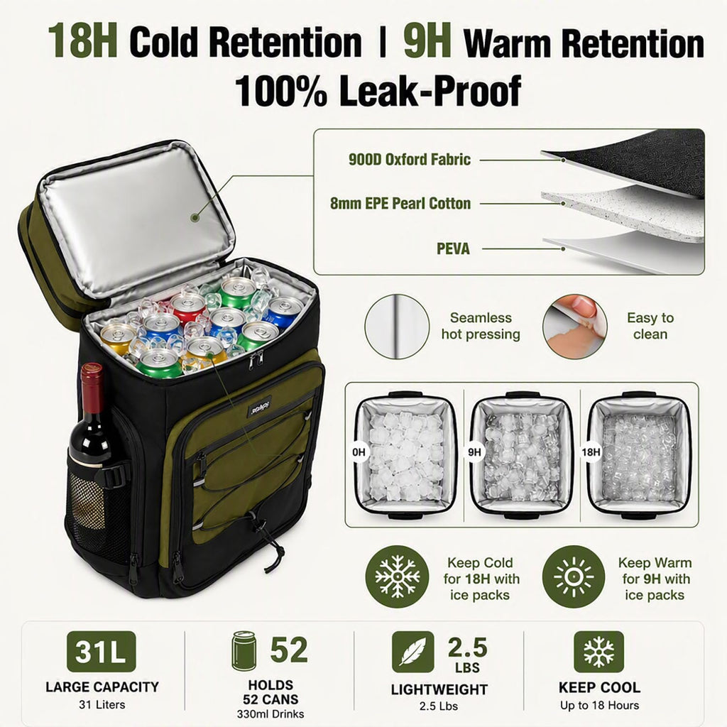 Cooler Backpack Insulated Leakproof, 52 Cans Soft Lunch Ice Bag