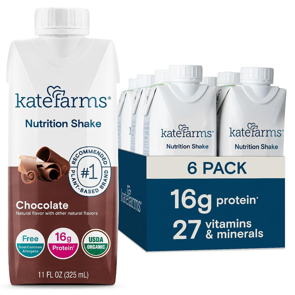 KATE FARMS Organic Nutrition Shake, Chocolate, 16g Protein, 6 Pack