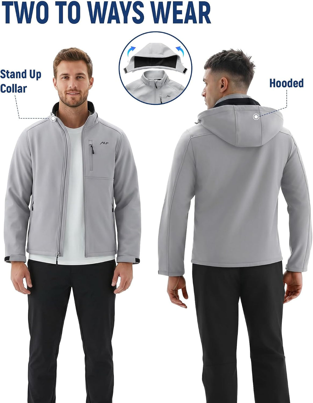 WULFUL Men's Softshell Jacket Waterproof Lightweight Insulated Windbreaker Fleece Lined Rain Shell Jacket for Hiking Travel