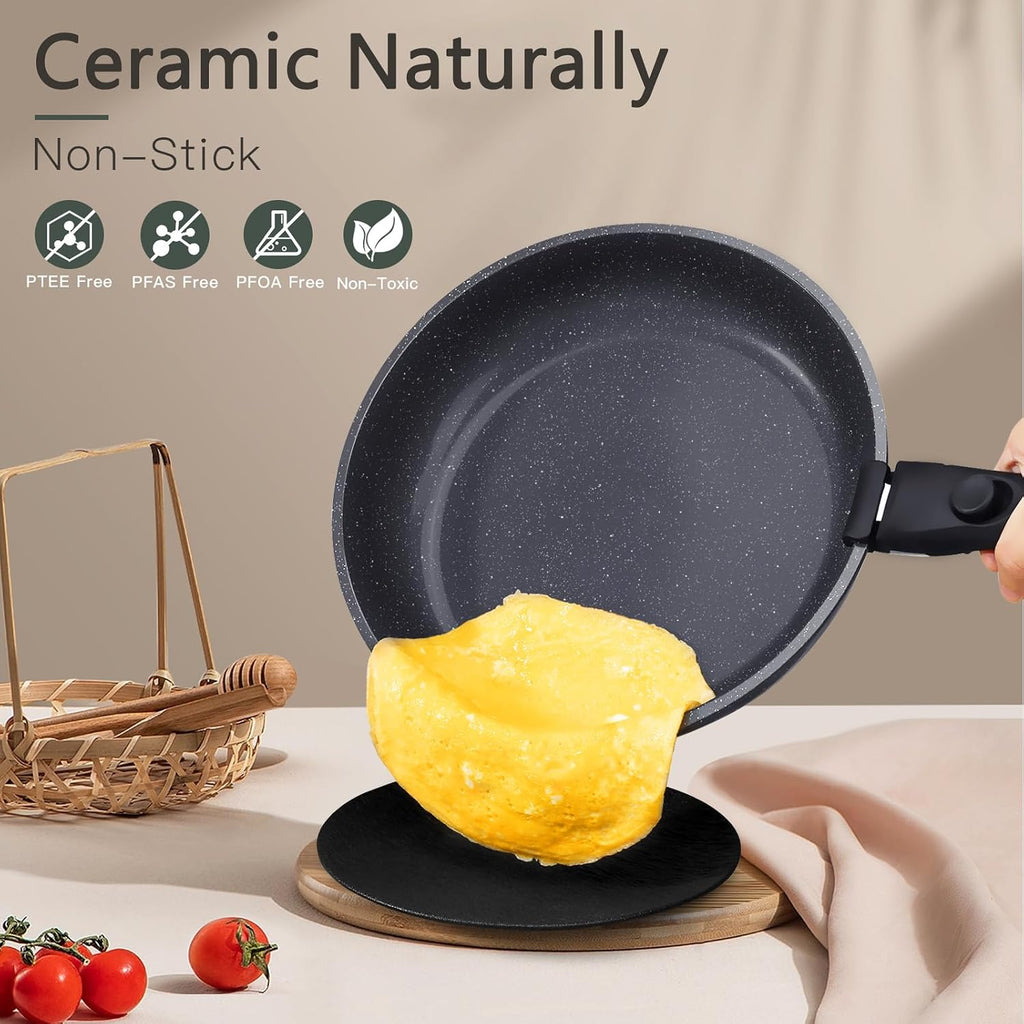 GiPP Ceramic Pots and Pans Set Non Stick, Nonstick Detachable Handle Cookware Sets,Healthy Non Toxic PFAS PFOA & PTFE Free, Dishwasher ＆Oven Safe, Induction Kitchen Pot and Pan, 8 Piece Grey