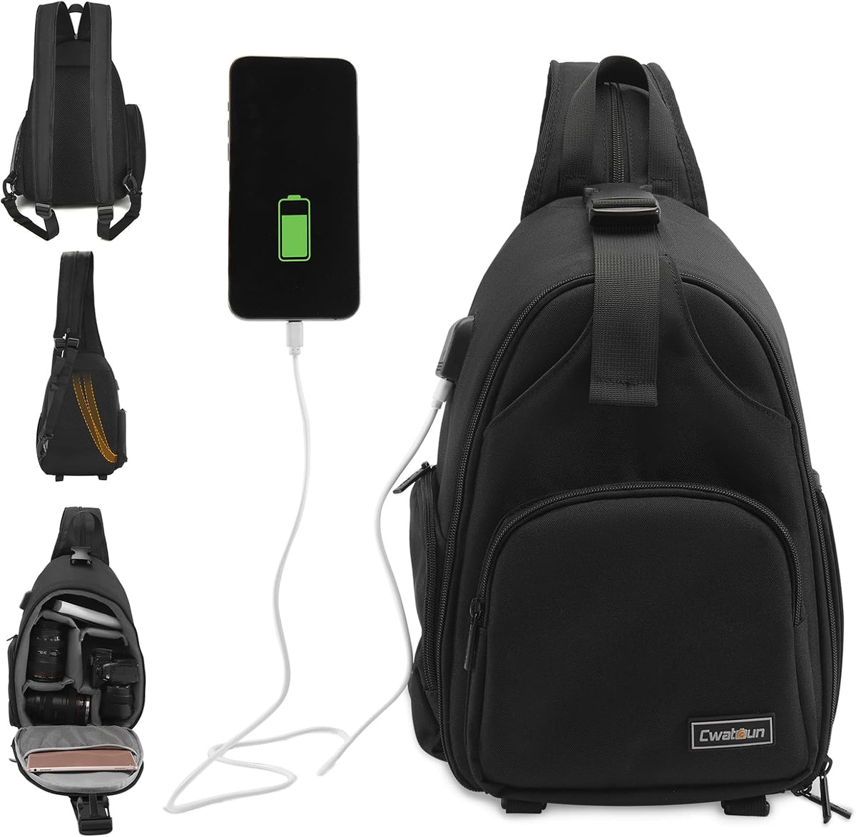 Cwatcun Sling Camera Bag, Camera Shoulder Crossbody Backpack, DSLR/SLR/Mirrorless Camera Case, Shockproof Photography Camera Chest Bag with Tripod Holder, Compatible with Canon/Nikon/Sony/Fuji