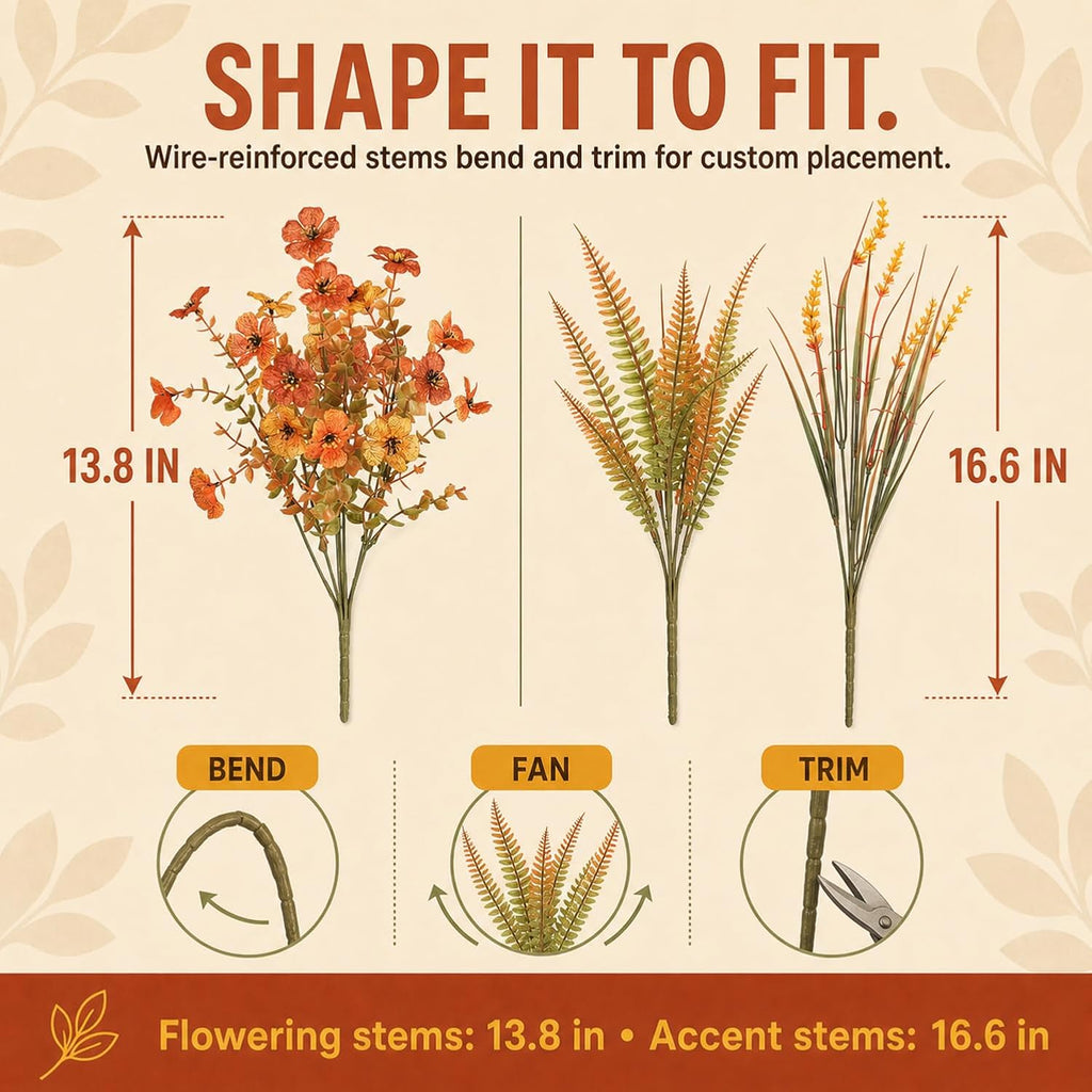 20 Bundles Artificial Fall Flowers for Outdoors, Front Porch Planter Decor