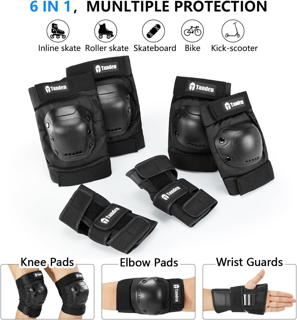 Tanden Skate Protective Gear Adult Knee Pads and Elbow Pads Set Wrist Guard