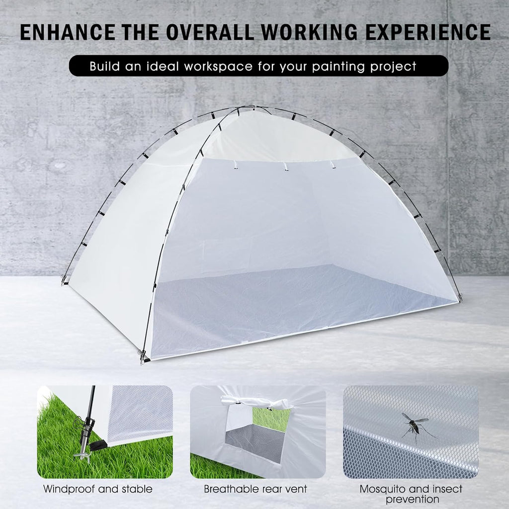 Siebwin 10x10x6.2ft Spray Paint Tent, Mesh Screen & Windproof Hooks, White
