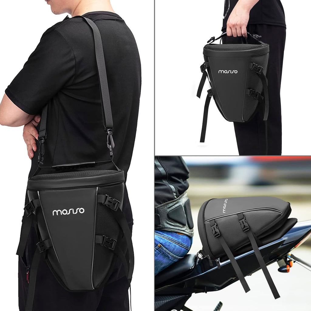 MOSISO Motorcycle Tail Bag Waterproof Polyester Storage Saddle Bag,Black