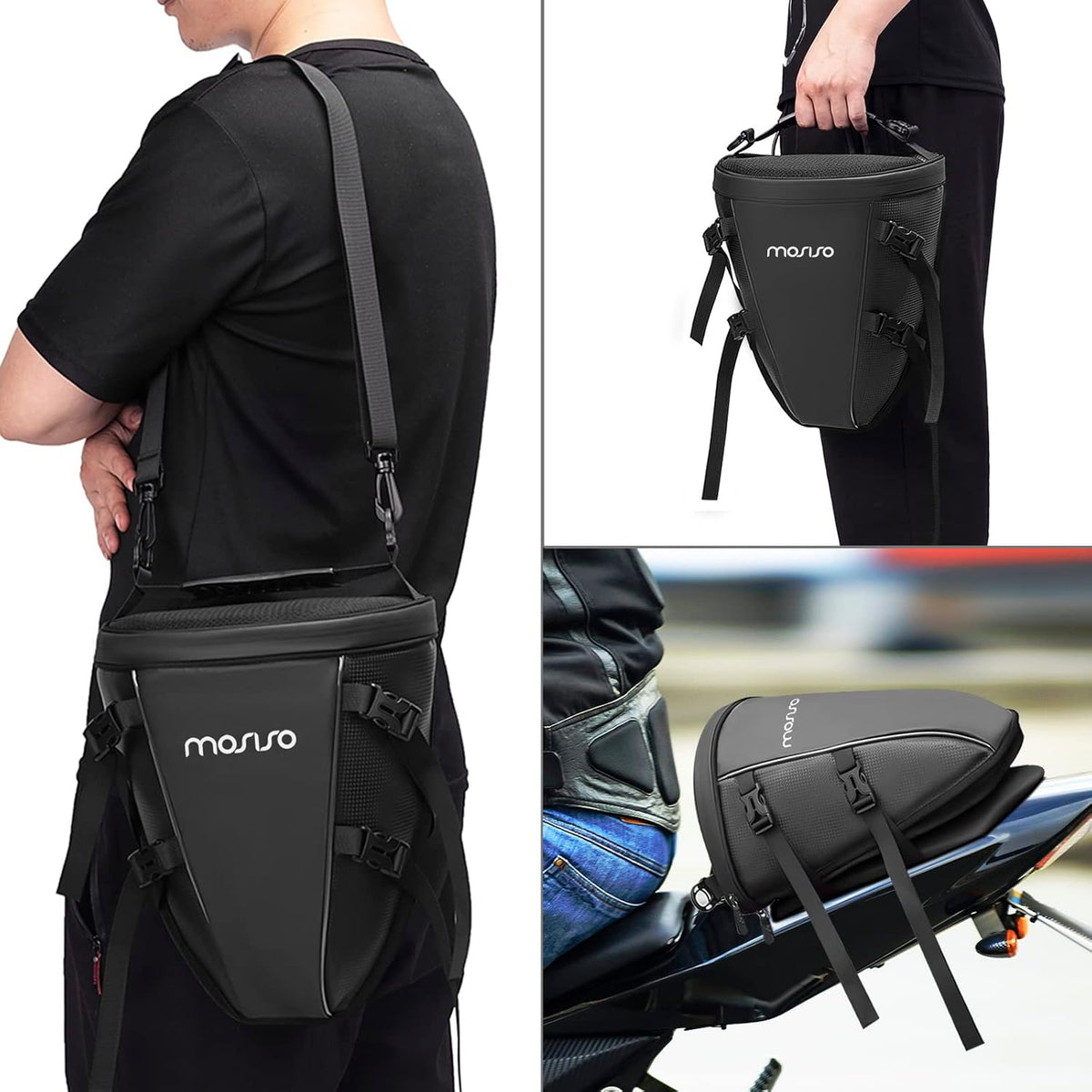 MOSISO Motorcycle Tail Bag Waterproof Polyester Storage Saddle Bag,Black