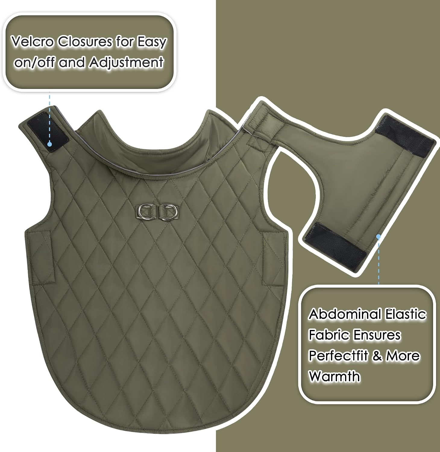 Mile High Life Dog Warm Coat, Small Dog Winter Jacket Windproof Water Resistant Cold Weather Coats Cozy Snow Jacket Vest for Puppies (Olive Green, Medium Chest 17.3")