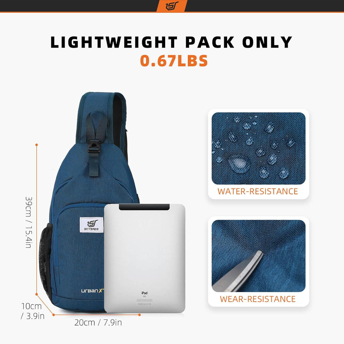 SKYSPER Sling Bag RFID Crossbody Sling Backpack Cross Body Shoulder Bag Travel Hiking Daypack for Women Men(Blue)