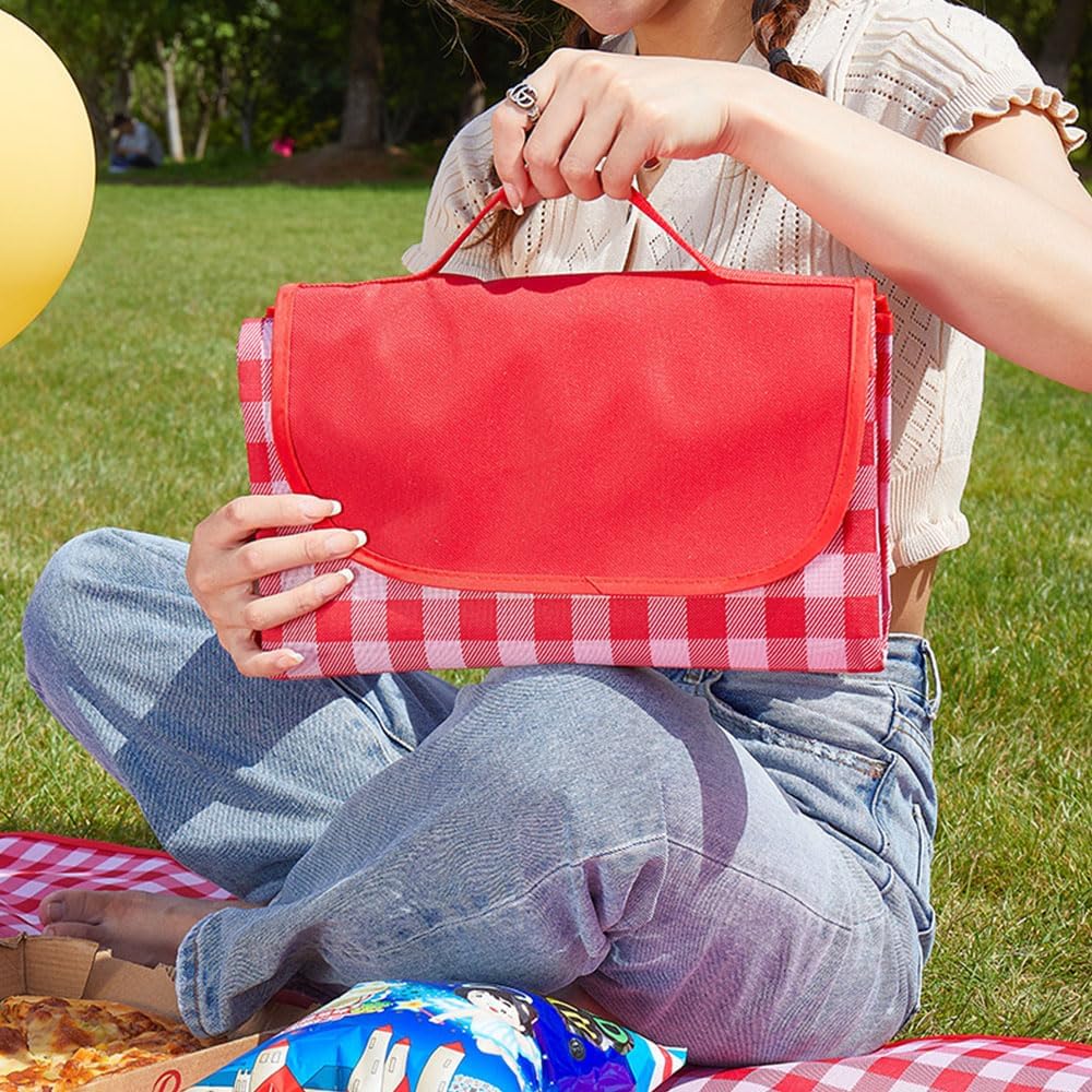 RUIBOLU Large Picnic Blankets,80x60in Beach Blanket Sandproof Beach Mat for 3-5 Adults Waterproof Quick Drying Outdoor Picnic Mat for Travel Camping Hiking(Red Plaids)