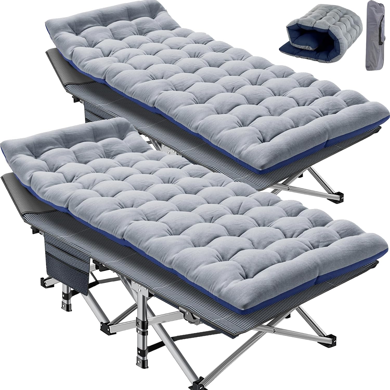 Slsy 2 Pack Folding Camping Cot for Adults with Mattress & Carry Bag