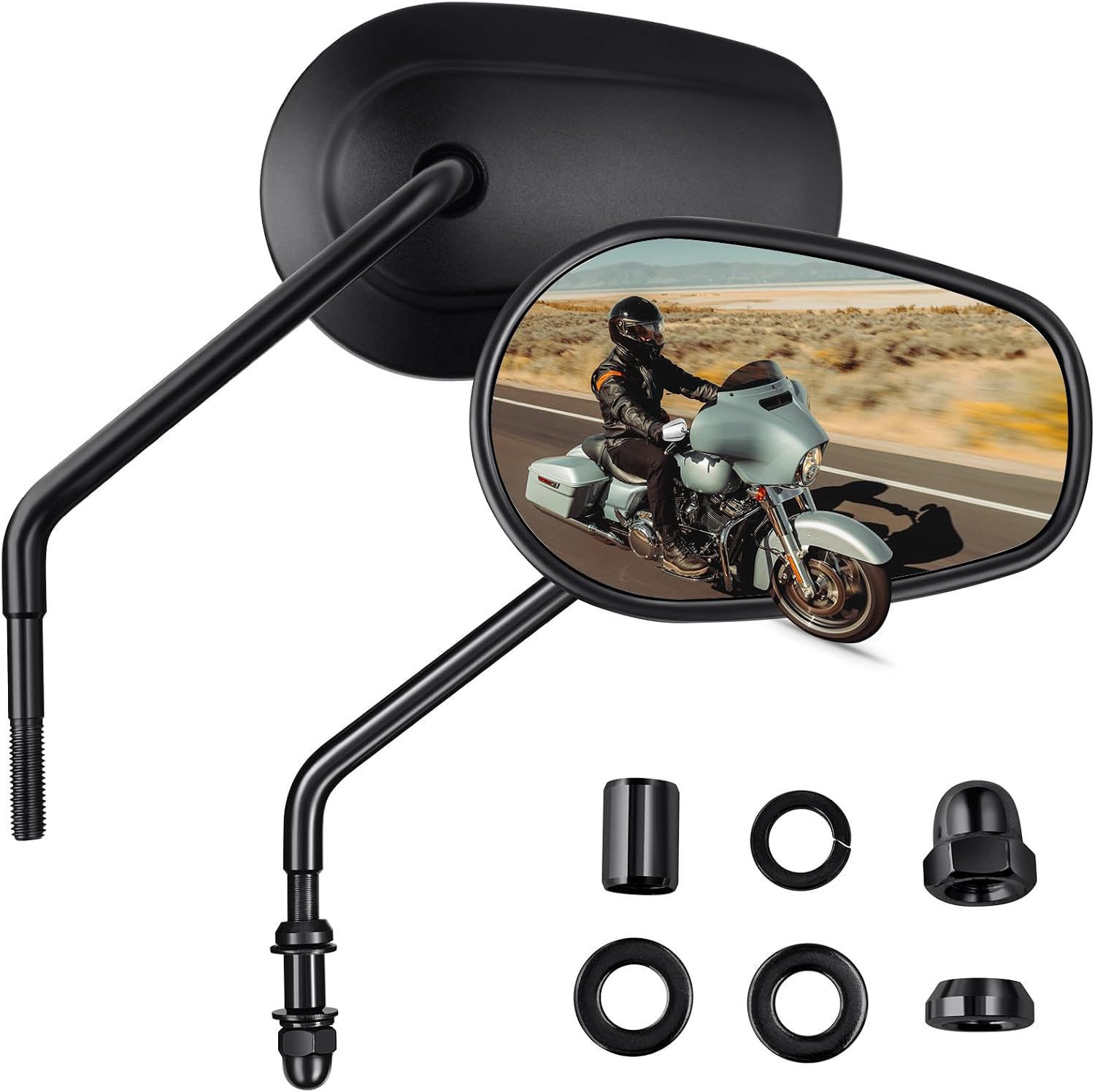 PBYMT Motorcycle Rear View Mirrors M8 Chrome Motorcycle Mirrors 360 Degree Adjustment Side Mirror Compatible with Harley Sportster Touring Dyna Softail Road King Street Glide 1982-2023