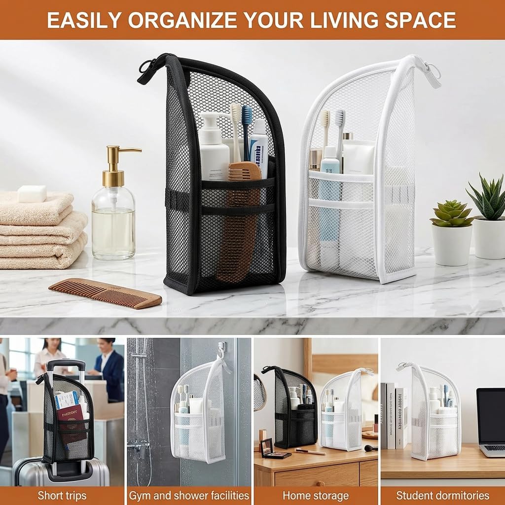 Standing Toiletry Bag,Portable Foldable Hanging Travel Organizer with Zipper and Loop,Mesh Large Capacity Cosmetic Waterproof Bag for Bathroom,Suitcase Packing,Toiletries,Makeup,Skincare (4PC)
