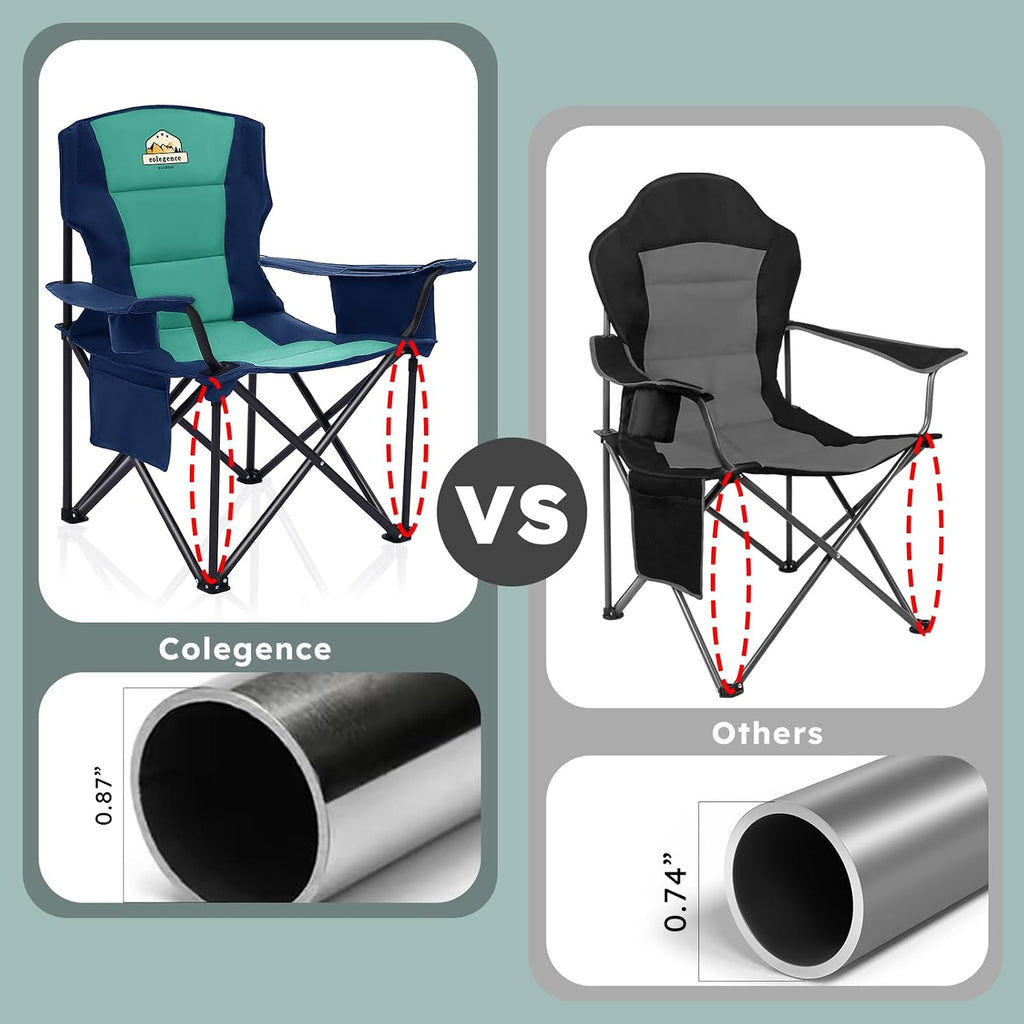 Colegence Oversized Heavy Duty Camping Chairs, 2 Pack, 450 lb, Dark Blue