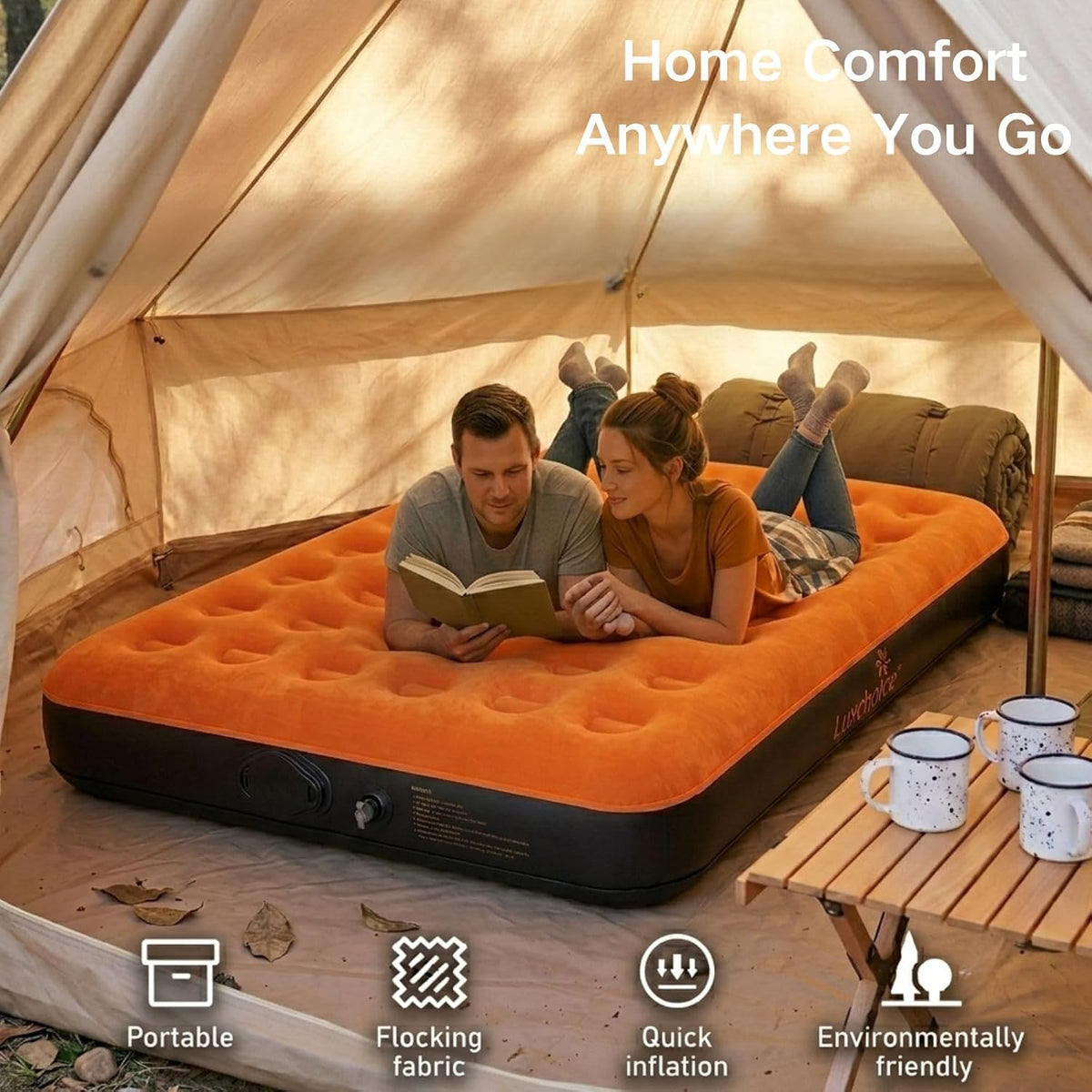 Luxchoice Air Mattress Twin with Built-in Rechargeable Pump 9'' Camping Inflatable Mattress Portable Blow up Air Bed for Tent Travel Guests Home & Outdoors