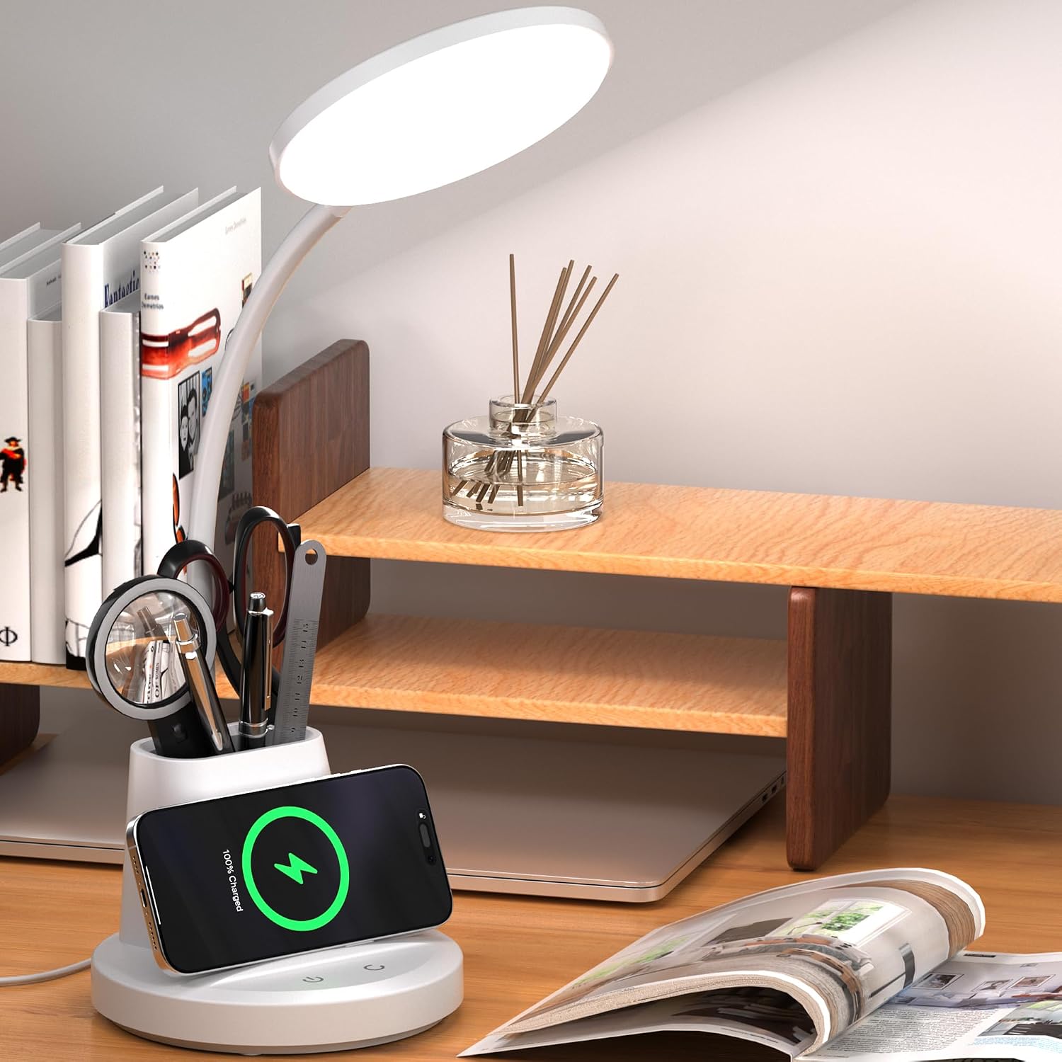LED Desk Lamp with Wireless Charger for Home Office, White