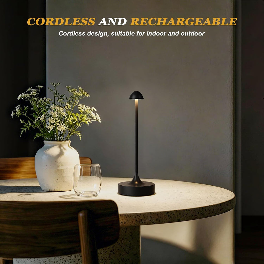 Cordless Rechargeable Table Lamp, Battery Operated Desk Lamp, Black, 2 Pack