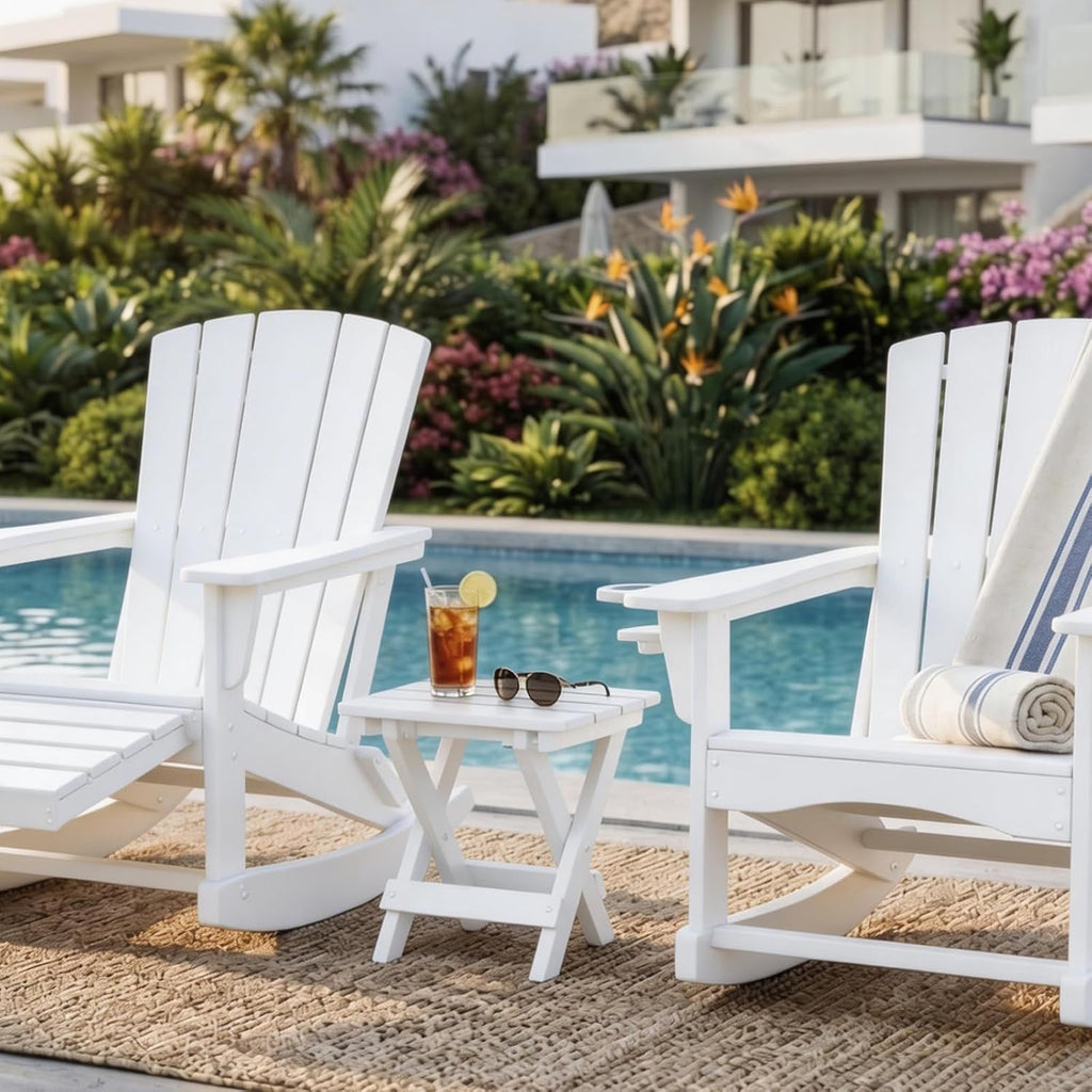 Folding Outdoor Side Table,Small HDPE Patio Table,All-Weather Compact Portable End Table for Patio,Porch,Pool,White,11.8" D x 15.7" W x 15.7" H