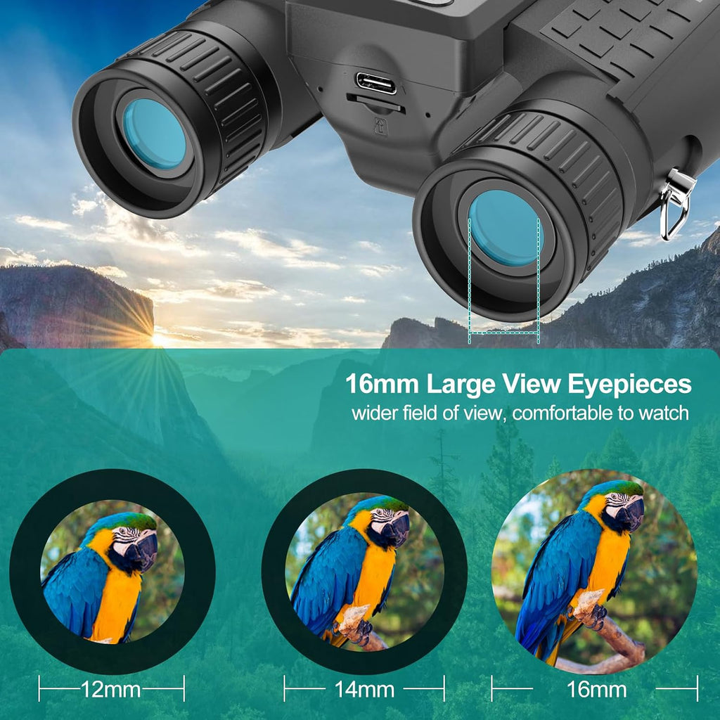 ZZSTAR 12x32 Binoculars with Camera, Large View Binoculars for Adults High Powered, FMC & BAK4 Prism Lens, 2" LCD Display 5MP 1080P Video Photo Recorder, for Bird Watching Hunting Black